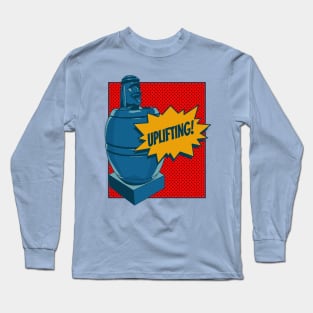Comic-Style Barrel Man: Elevate with 'Uplifting' Vibes Long Sleeve T-Shirt
